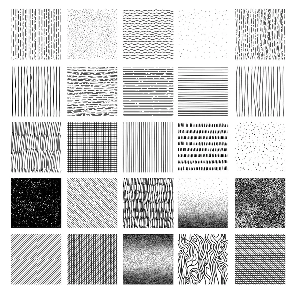 Ensemble de textures dessinées à la main, coups de pinceau — Image vectorielle