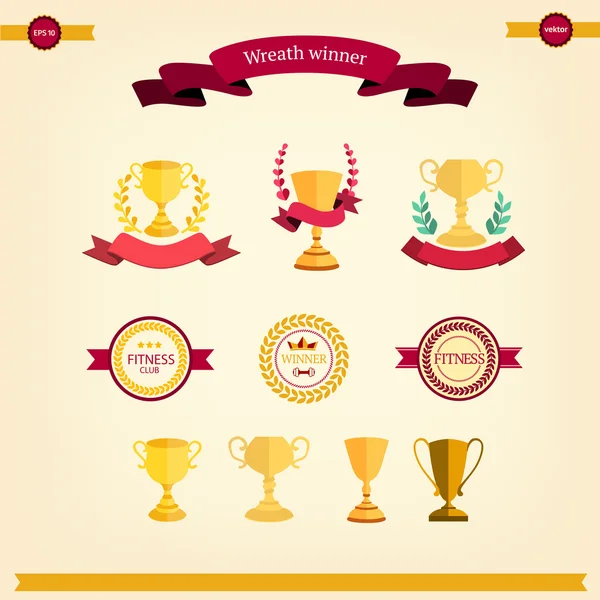 Winner wreath and award ribbon emblems — Wektor stockowy