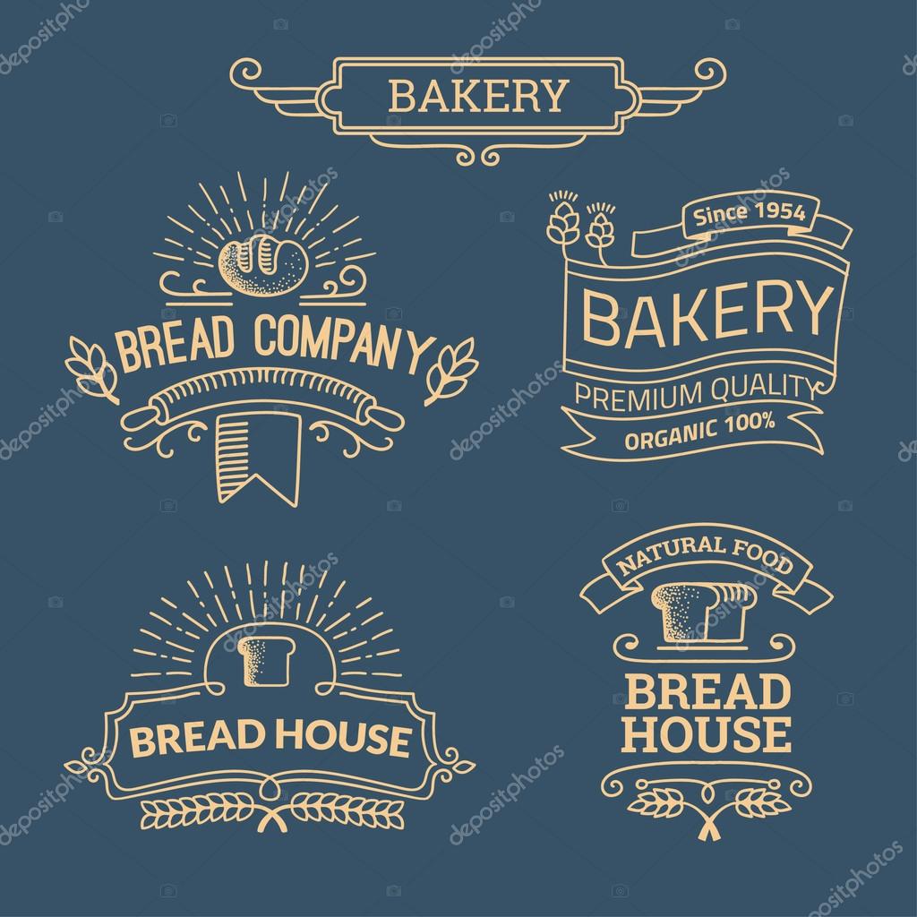 Retro set label of bread bakery. Old style elements, logos, logotypes for badges, bread company, bread house, cafe, cake shop. Logo collection.