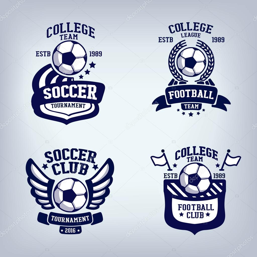 Collection of four Blue Vector football or soccer logo and insignias