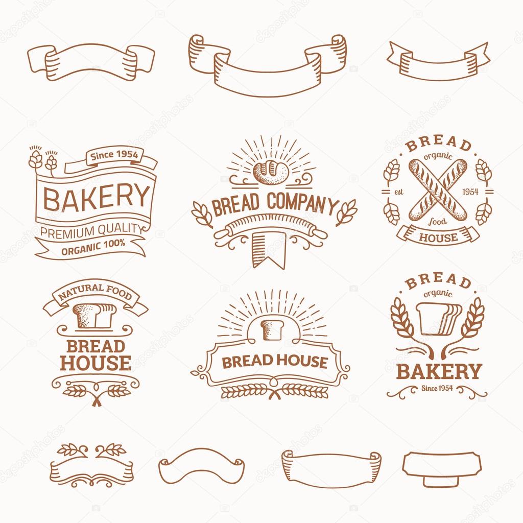Retro set label of bread bakery. Old style elements, logos, logotypes for badges, bread company, bread house, cafe, cake shop. Logo collection.
