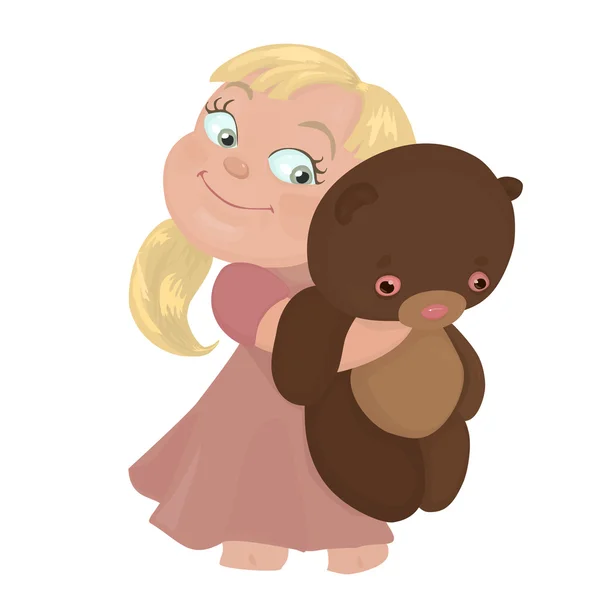 Menina loira abraços ursinho de pelúcia — Vetor de Stock