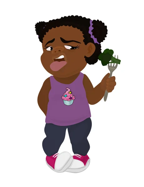 Little Girl and Broccoli — Stock Vector