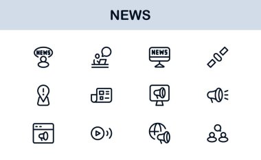News insights delivered through minimalist clarity. Modern News line icon collection of60 vector journalism, press, broadcast, headline, update glyph