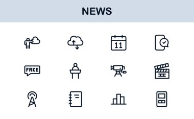 News insights delivered through minimalist clarity. Modern News line icon collection of60 vector journalism, press, broadcast, headline, update glyph