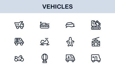 Automotive Vehicles Modern Professional Line Icon Set. Premium Vector Collection Featuring Cars, Trucks, Motorbikes, EVs, Buses, and Transport Symbols