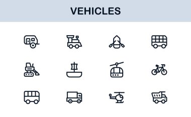 Automotive Vehicles Modern Professional Line Icon Set. Premium Vector Collection Featuring Cars, Trucks, Motorbikes, EVs, Buses, and Transport Symbols