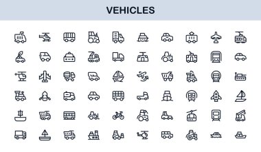 Automotive Vehicles Modern Professional Line Icon Set. Premium Vector Collection Featuring Cars, Trucks, Motorbikes, EVs, Buses, and Transport Symbols