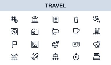 Vibrant Travel Icons. Modern Vector Set for Tourism, Adventure, and Vacation Projects Perfect for Designers