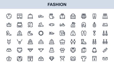 Fashion Industry Modern Professional Line Icon Pack Sleek Minimal Vector Set Featuring Clothing and Accessories