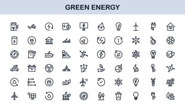 Green Energy Line Icon Collection Unique, creative, and premium outline symbols of sustainable power, alternative energy, and environmental innovation