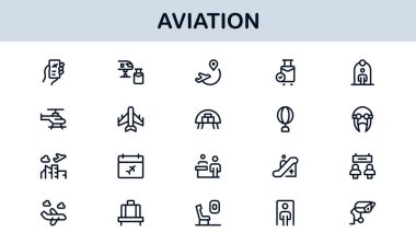Aviation Industry Modern Professional Line Icon Set with Unique Minimal Vector Design Elements
