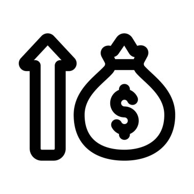 Money Bag düz minimal ana hat simgesi zenginliği, tasarrufu ve modern finansal yönetim tasarımı temsil ediyor