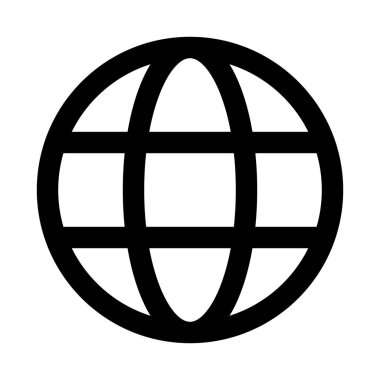 Küresel ağı, uluslararası bağlantıyı ve modern dijital iletişim tasarımını temsil eden küresel düz düz minimal ana hat simgesi