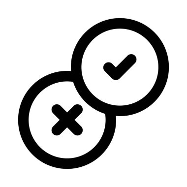 Değerlendirme, kalite kontrolü ve onay süreci konseptini gösteren modern düz hatlı taslak biçiminde karar, onaylama ve test simgesi