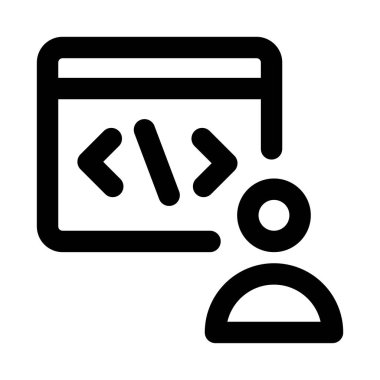 Geliştirici Profesyonel Satır Simgesi. Yazılım mühendisliğini, kodlama iş akışını ve programlama uzmanlığını temsil eden modern minimal vektör illüstrasyonu