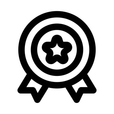 Madalya ikonu. Başarı, ödül, takdir, onur ve başarı konsepti için tasarlanmış asgari vektör stiline sahip modern çizgi simgesi tasarımı