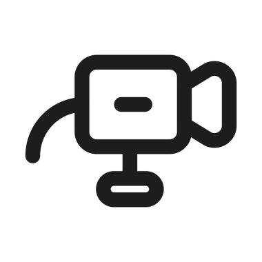 Video Kamera Simgesi. Çekim, kayıt, görüntü, görüntü, medya yakalama ve video üretimini gösteren modern profesyonel minimal çizgi grafiği