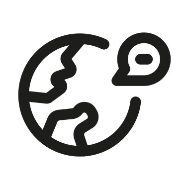 Küresel İletişim Simgesi. Uluslararası mesajlaşmayı, ağ bağlantısını ve dünya çapında etkileşimi gösteren modern profesyonel minimal çizgi grafiği