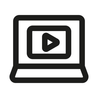 Video Pazarlama Simgesi. Dijital tanıtımı, çevrimiçi reklamcılığı, medya kampanyalarını ve içerik stratejisini gösteren modern profesyonel minimal çizgi grafiği