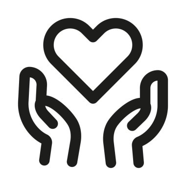 Eller kalp ikonunu tutuyor. Bakım desteğini temsil eden modern profesyonel asgari çizgi vektör simgesi sevgi korumasını berraklık ve temiz görme arzusu