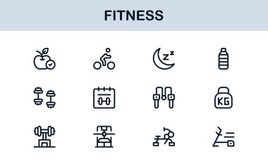 Fitness Professional Line Simgesi Modern Spor Sembollerini Minimal Outline Style ile Sağlık, Spor ve Spor Faaliyetleri İçin Ayarla
