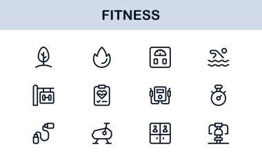Fitness Professional Line Simgesi Modern Spor Sembollerini Minimal Outline Style ile Sağlık, Spor ve Spor Faaliyetleri İçin Ayarla