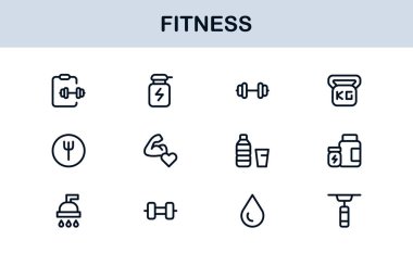 Fitness Professional Line Simgesi Modern Spor Sembollerini Minimal Outline Style ile Sağlık, Spor ve Spor Faaliyetleri İçin Ayarla