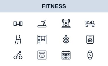 Fitness Professional Line Simgesi Modern Spor Sembollerini Minimal Outline Style ile Sağlık, Spor ve Spor Faaliyetleri İçin Ayarla