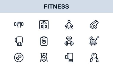 Fitness Professional Line Simgesi Modern Spor Sembollerini Minimal Outline Style ile Sağlık, Spor ve Spor Faaliyetleri İçin Ayarla