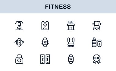 Fitness Professional Line Simgesi Modern Spor Sembollerini Minimal Outline Style ile Sağlık, Spor ve Spor Faaliyetleri İçin Ayarla