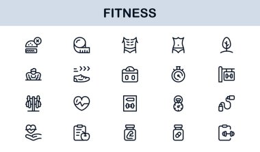 Fitness Professional Line Simgesi Modern Spor Sembollerini Minimal Outline Style ile Sağlık, Spor ve Spor Faaliyetleri İçin Ayarla