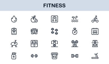 Fitness Professional Line Simgesi Modern Spor Sembollerini Minimal Outline Style ile Sağlık, Spor ve Spor Faaliyetleri İçin Ayarla