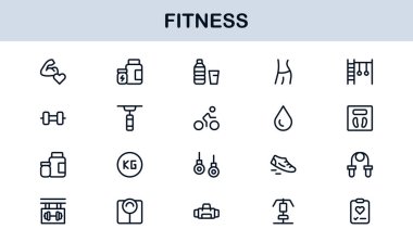 Fitness Professional Line Simgesi Modern Spor Sembollerini Minimal Outline Style ile Sağlık, Spor ve Spor Faaliyetleri İçin Ayarla