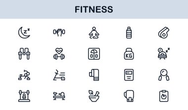 Fitness Professional Line Simgesi Modern Spor Sembollerini Minimal Outline Style ile Sağlık, Spor ve Spor Faaliyetleri İçin Ayarla