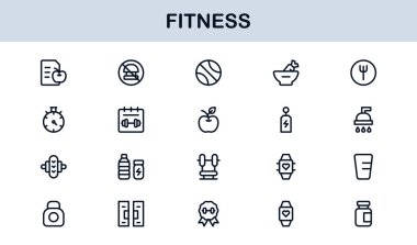 Fitness Professional Line Simgesi Modern Spor Sembollerini Minimal Outline Style ile Sağlık, Spor ve Spor Faaliyetleri İçin Ayarla
