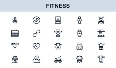 Fitness Professional Line Simgesi Modern Spor Sembollerini Minimal Outline Style ile Sağlık, Spor ve Spor Faaliyetleri İçin Ayarla