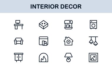 İç Dekor Profesyonel Satır Simgesi Ev Tasarımı ve Mobilya İçin Modern Minimum Vektör Simgelerini Ayarla