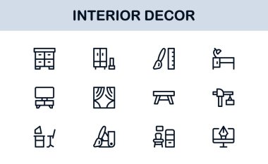 İç Dekor Profesyonel Satır Simgesi Ev Tasarımı ve Mobilya İçin Modern Minimum Vektör Simgelerini Ayarla