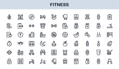 Fitness Professional Line Simgesi Modern Spor Sembollerini Minimal Outline Style ile Sağlık, Spor ve Spor Faaliyetleri İçin Ayarla