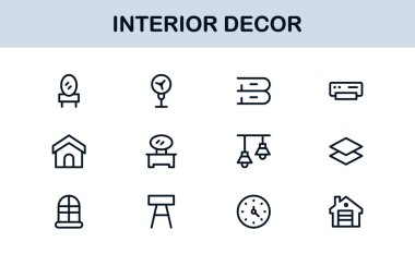 İç Dekor Profesyonel Satır Simgesi Ev Tasarımı ve Mobilya İçin Modern Minimum Vektör Simgelerini Ayarla