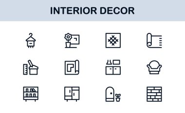 İç Dekor Profesyonel Satır Simgesi Ev Tasarımı ve Mobilya İçin Modern Minimum Vektör Simgelerini Ayarla