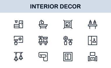İç Dekor Profesyonel Satır Simgesi Ev Tasarımı ve Mobilya İçin Modern Minimum Vektör Simgelerini Ayarla