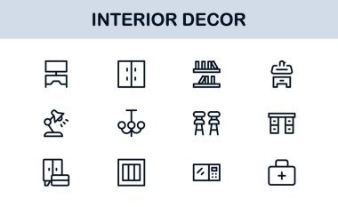 İç Dekor Profesyonel Satır Simgesi Ev Tasarımı ve Mobilya İçin Modern Minimum Vektör Simgelerini Ayarla