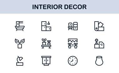 İç Dekor Profesyonel Satır Simgesi Ev Tasarımı ve Mobilya İçin Modern Minimum Vektör Simgelerini Ayarla
