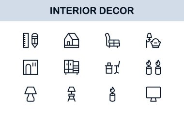 İç Dekor Profesyonel Satır Simgesi Ev Tasarımı ve Mobilya İçin Modern Minimum Vektör Simgelerini Ayarla