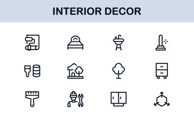 İç Dekor Profesyonel Satır Simgesi Ev Tasarımı ve Mobilya İçin Modern Minimum Vektör Simgelerini Ayarla