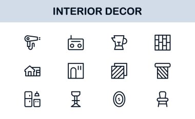 İç Dekor Profesyonel Satır Simgesi Ev Tasarımı ve Mobilya İçin Modern Minimum Vektör Simgelerini Ayarla