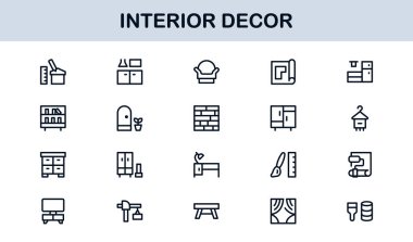 İç Dekor Profesyonel Satır Simgesi Ev Tasarımı ve Mobilya İçin Modern Minimum Vektör Simgelerini Ayarla
