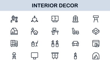 İç Dekor Profesyonel Satır Simgesi Ev Tasarımı ve Mobilya İçin Modern Minimum Vektör Simgelerini Ayarla